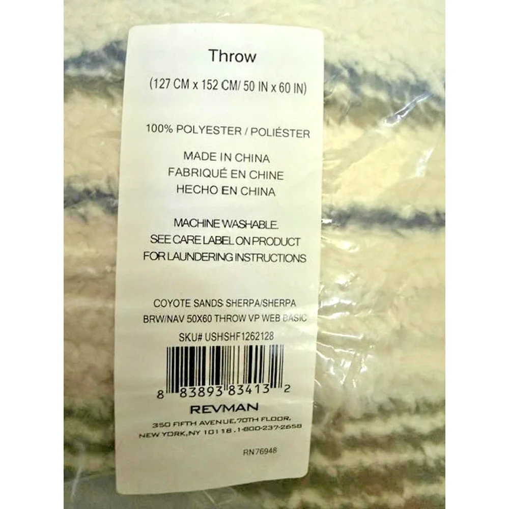 Wrangler Coyote Sands Sherpa Plush Throw Blanket Blue Ivory 50x60 Western NEW